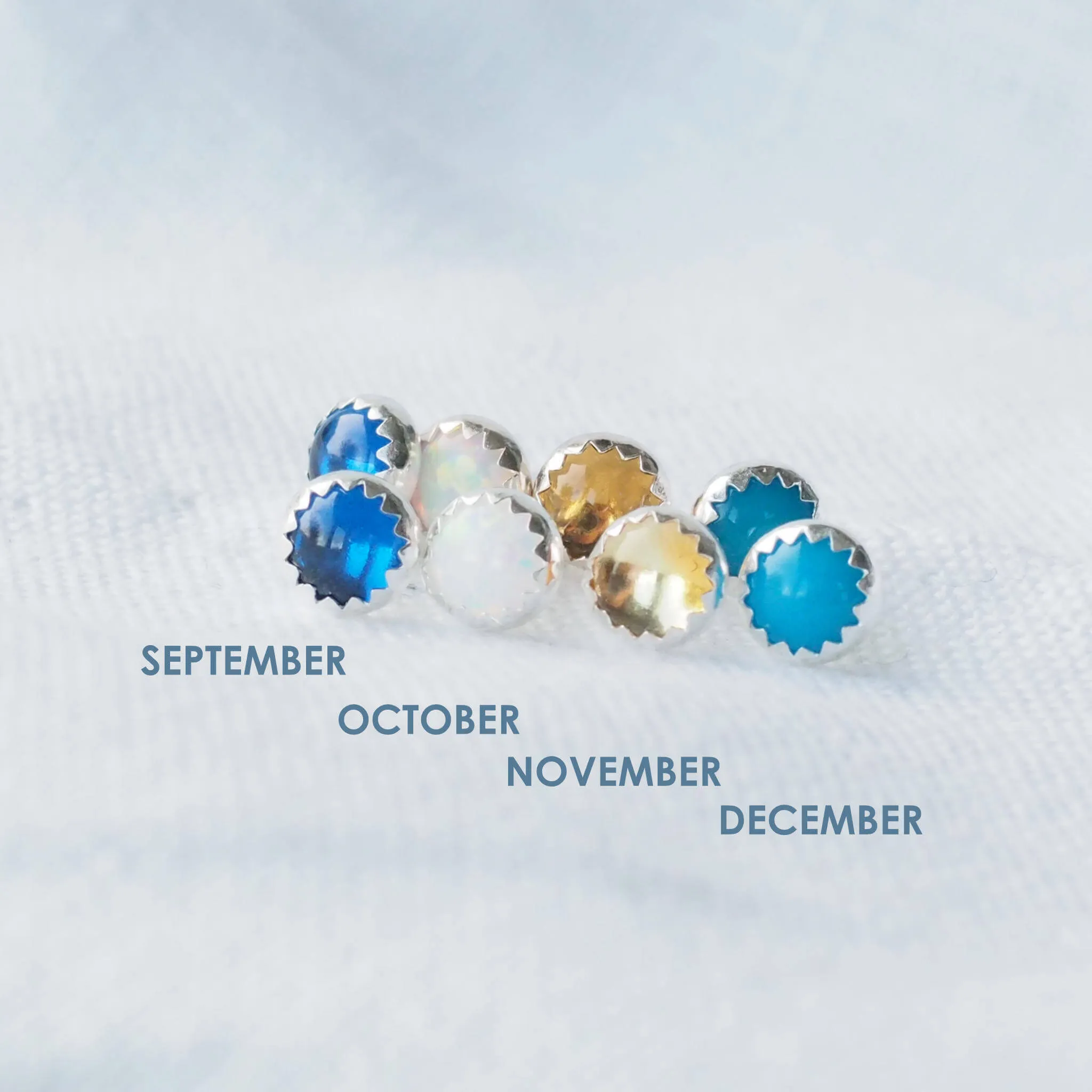 Birthstone Silver Stud Earrings
