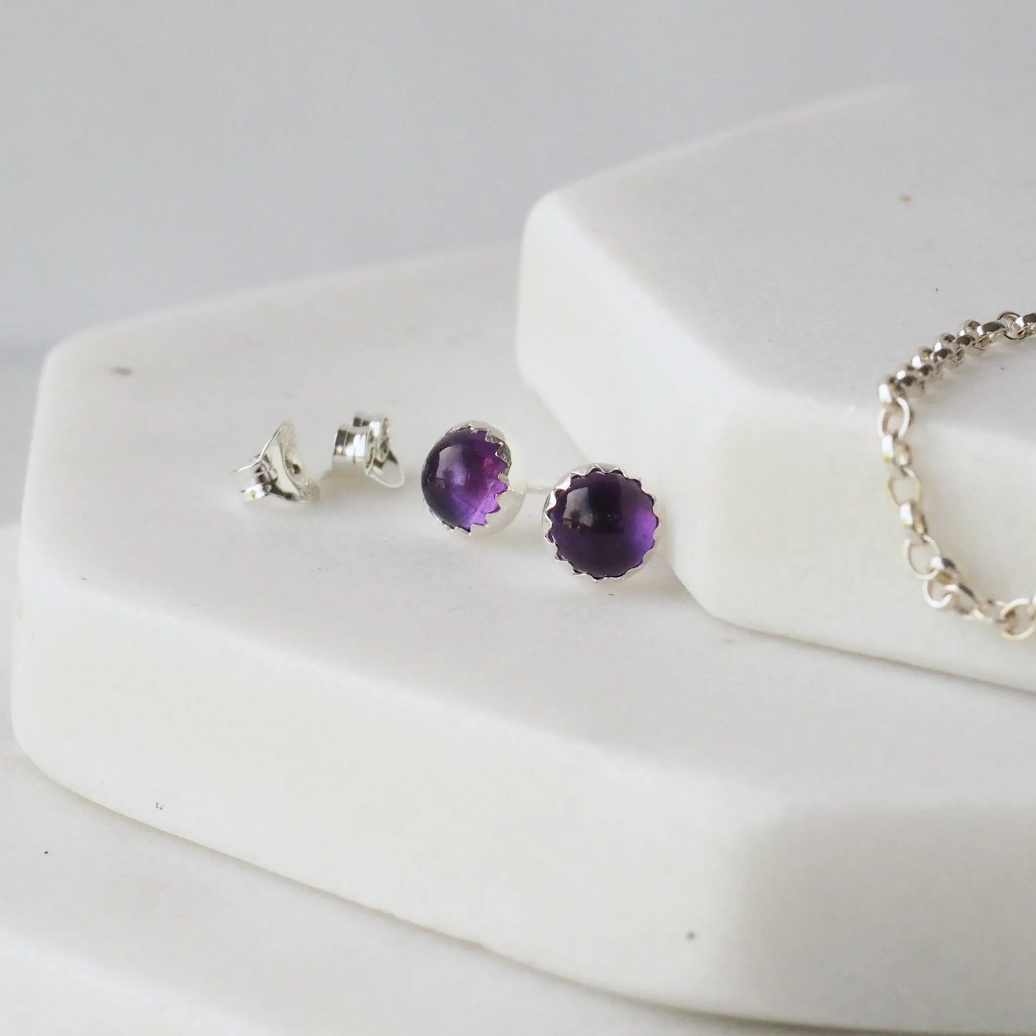 Birthstone Silver Stud Earrings
