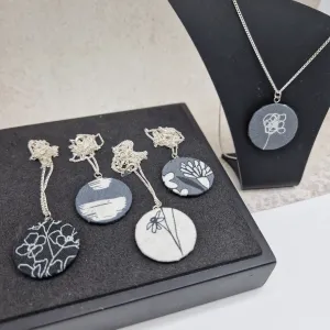 Black, White ang Grey floral necklaces, 5 designs