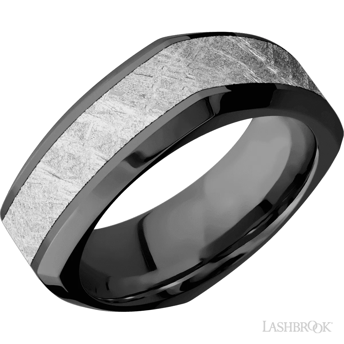 Black Zirconium beveled square band with a meteorite inlay - 8MM