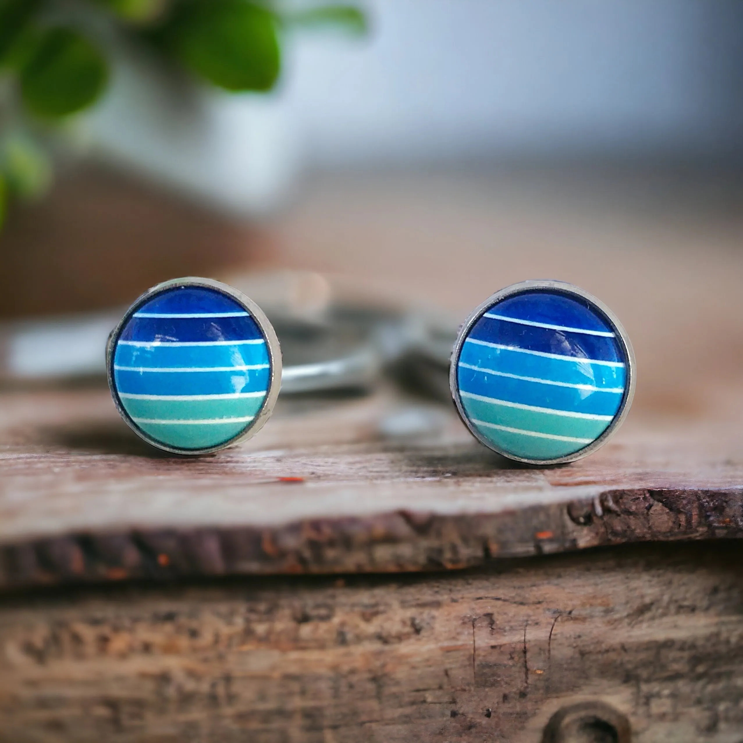 Blue Gradient Striped Earrings - Boho Chic Statement Jewelry