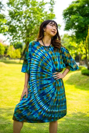 Blue Lagoon Hand Dyed Boho Cotton Dress with Pockets