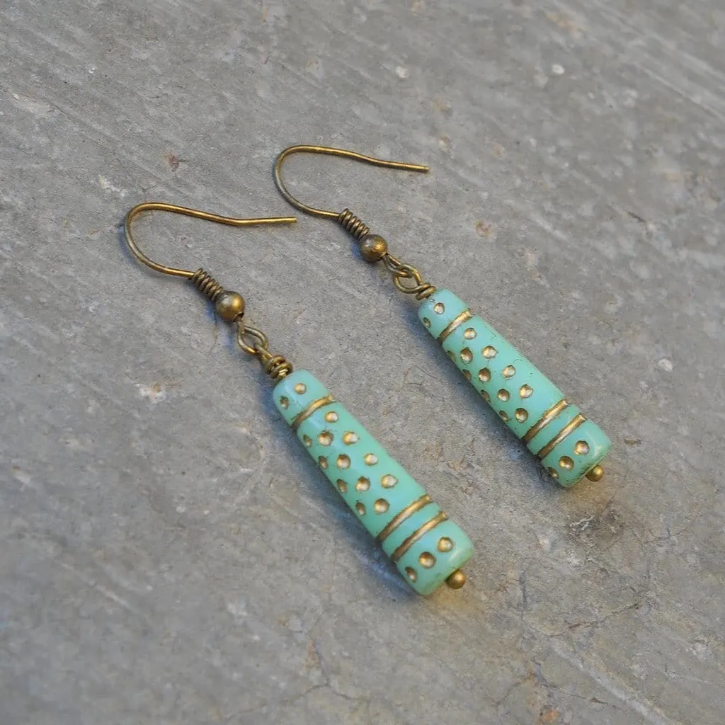 Bohemian Chic, Jade Painted Glass Earrings *Final Sale*