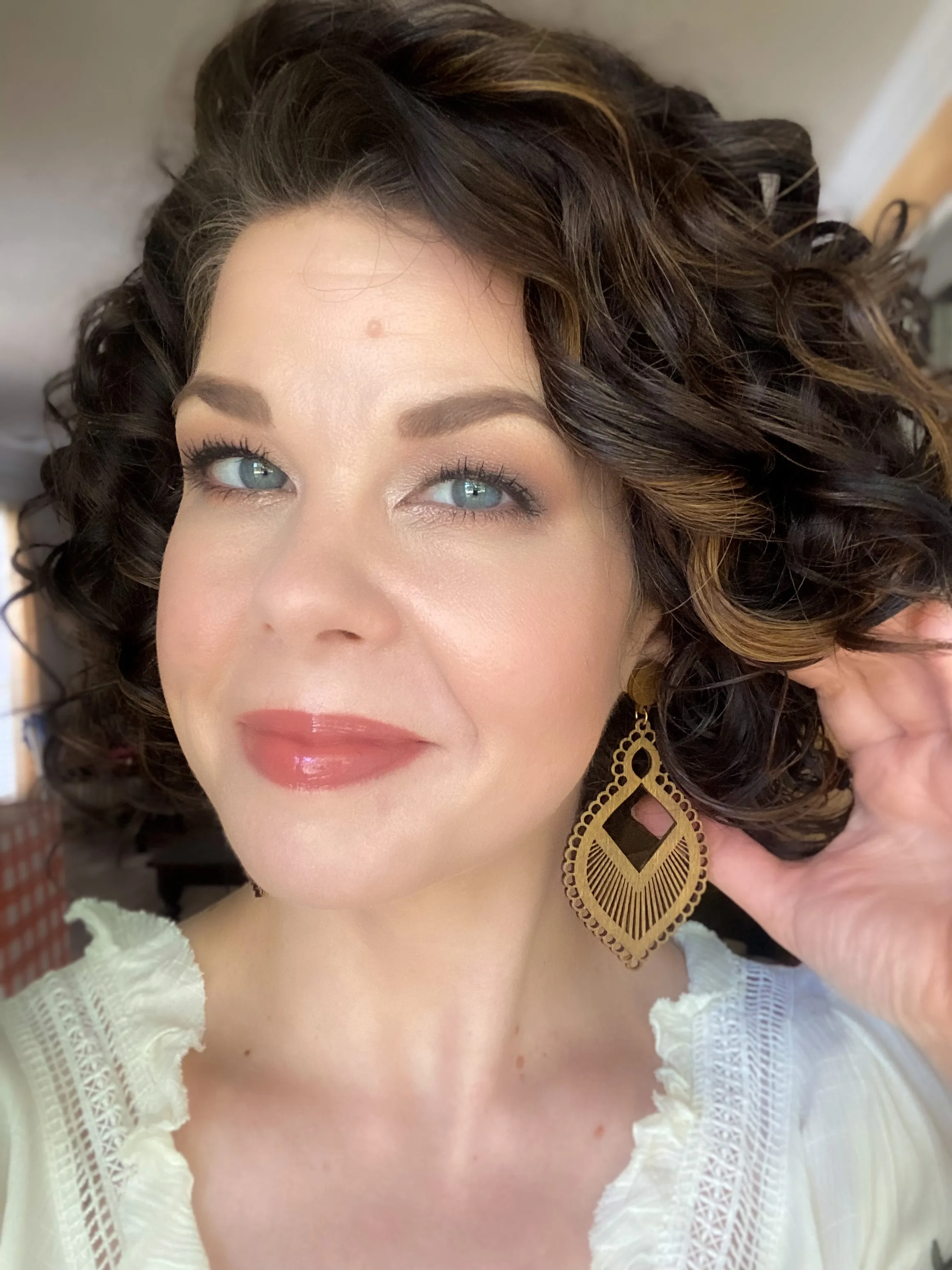 Boho Chic Geometric Wood Dangle Earrings - Natural