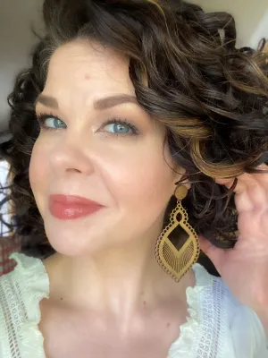 Boho Chic Geometric Wood Dangle Earrings - Natural