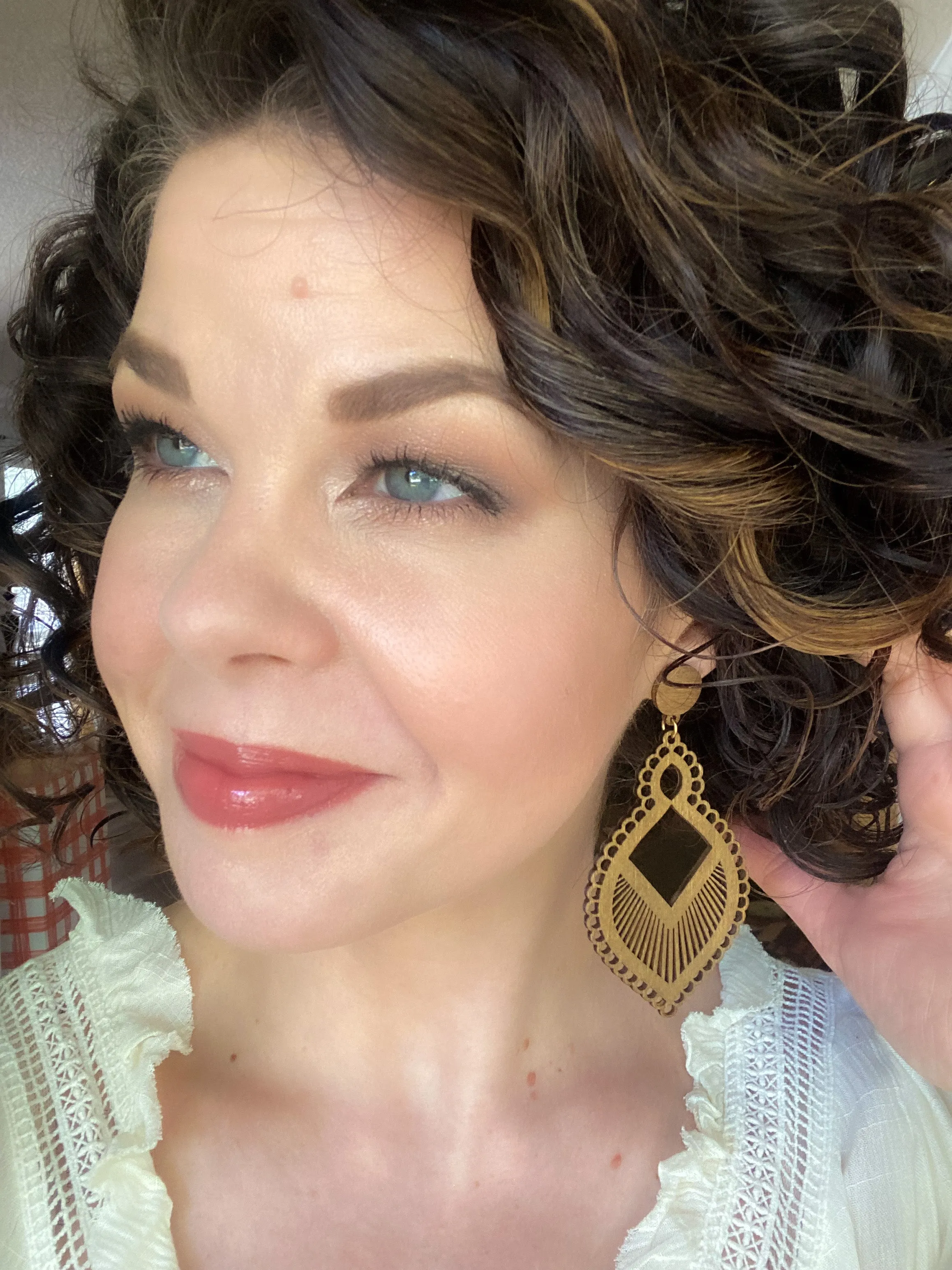 Boho Chic Geometric Wood Dangle Earrings - Natural