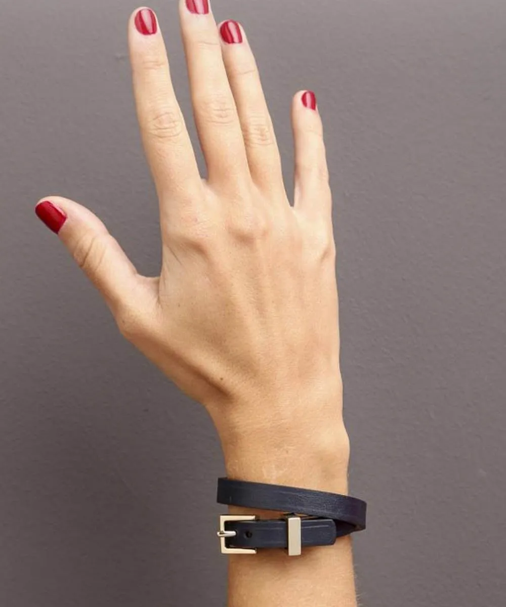Bracelet double tour noir cuir boucle métal - Maison Boinet