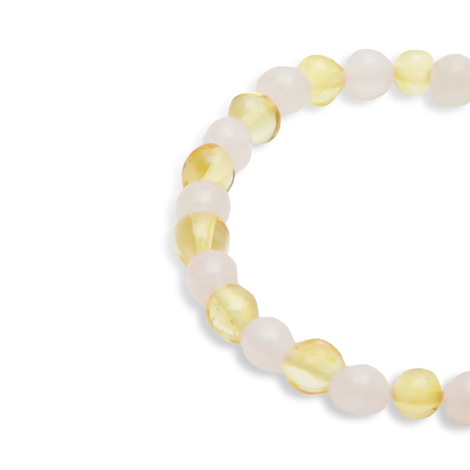 Bracelet en Quartz Rose  “Lueur du Coeur” et Ambre