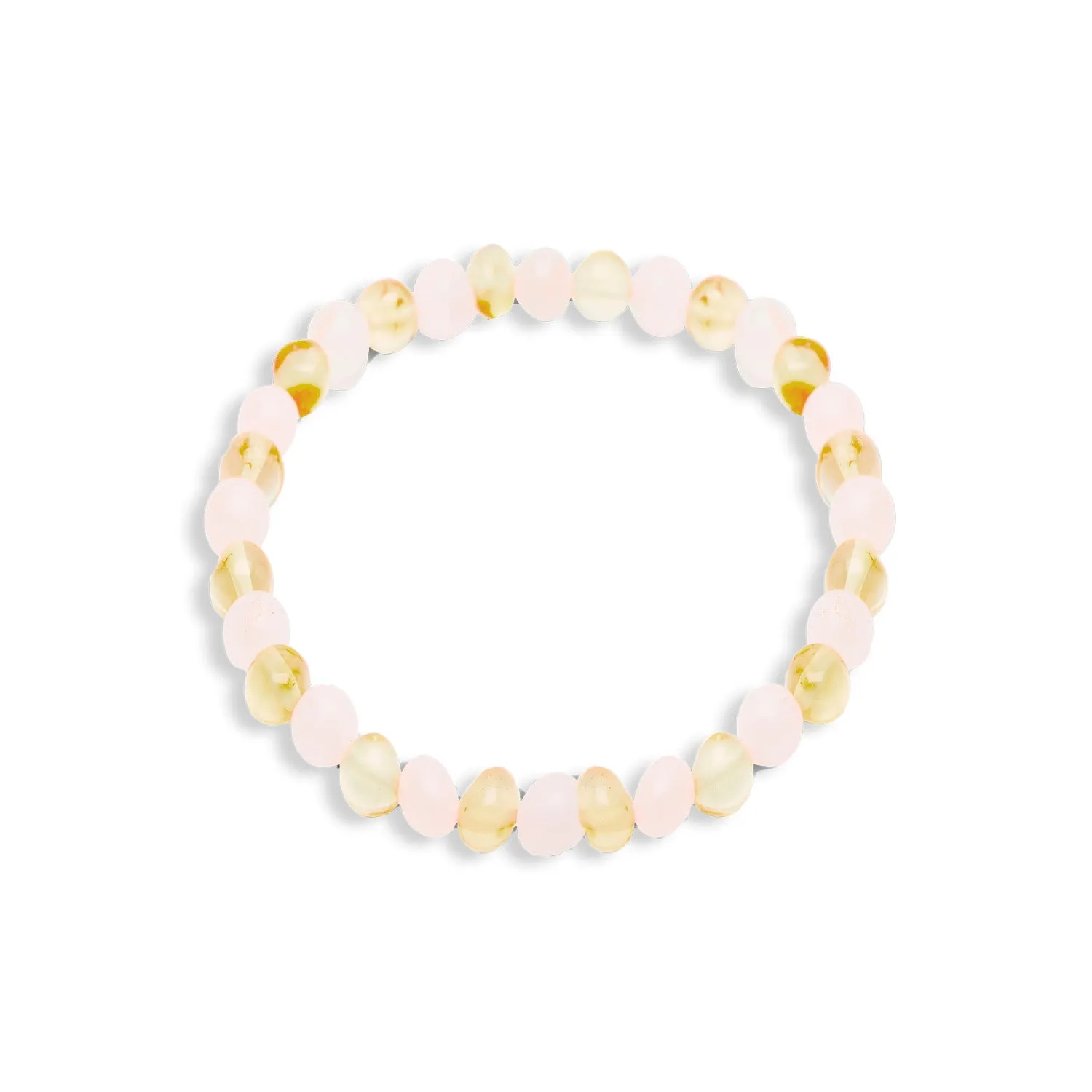 Bracelet en Quartz Rose  “Lueur du Coeur” et Ambre