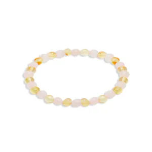 Bracelet en Quartz Rose  “Lueur du Coeur” et Ambre