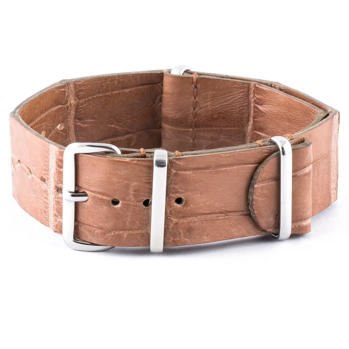Bracelet-montre Nato 100% Wild cuir - Alligator sauvage (noir, marron, bleu, gris...)