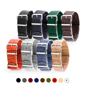 Bracelet-montre Nato 100% Wild cuir - Alligator sauvage (noir, marron, bleu, gris...)