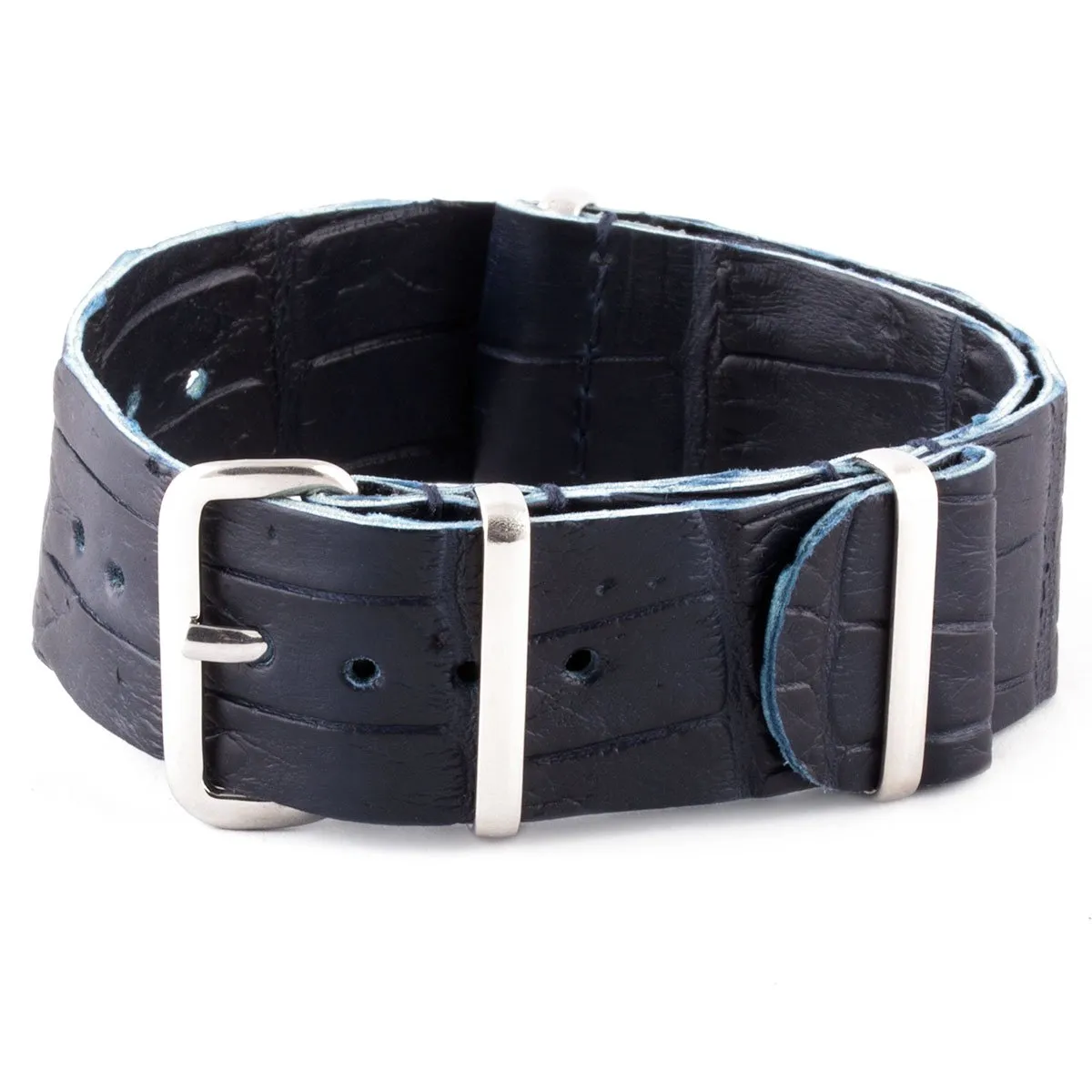 Bracelet-montre Nato 100% Wild cuir - Alligator sauvage (noir, marron, bleu, gris...)