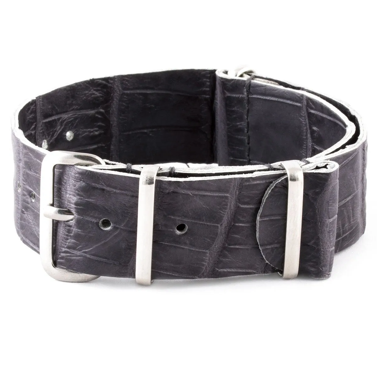 Bracelet-montre Nato 100% Wild cuir - Alligator sauvage (noir, marron, bleu, gris...)