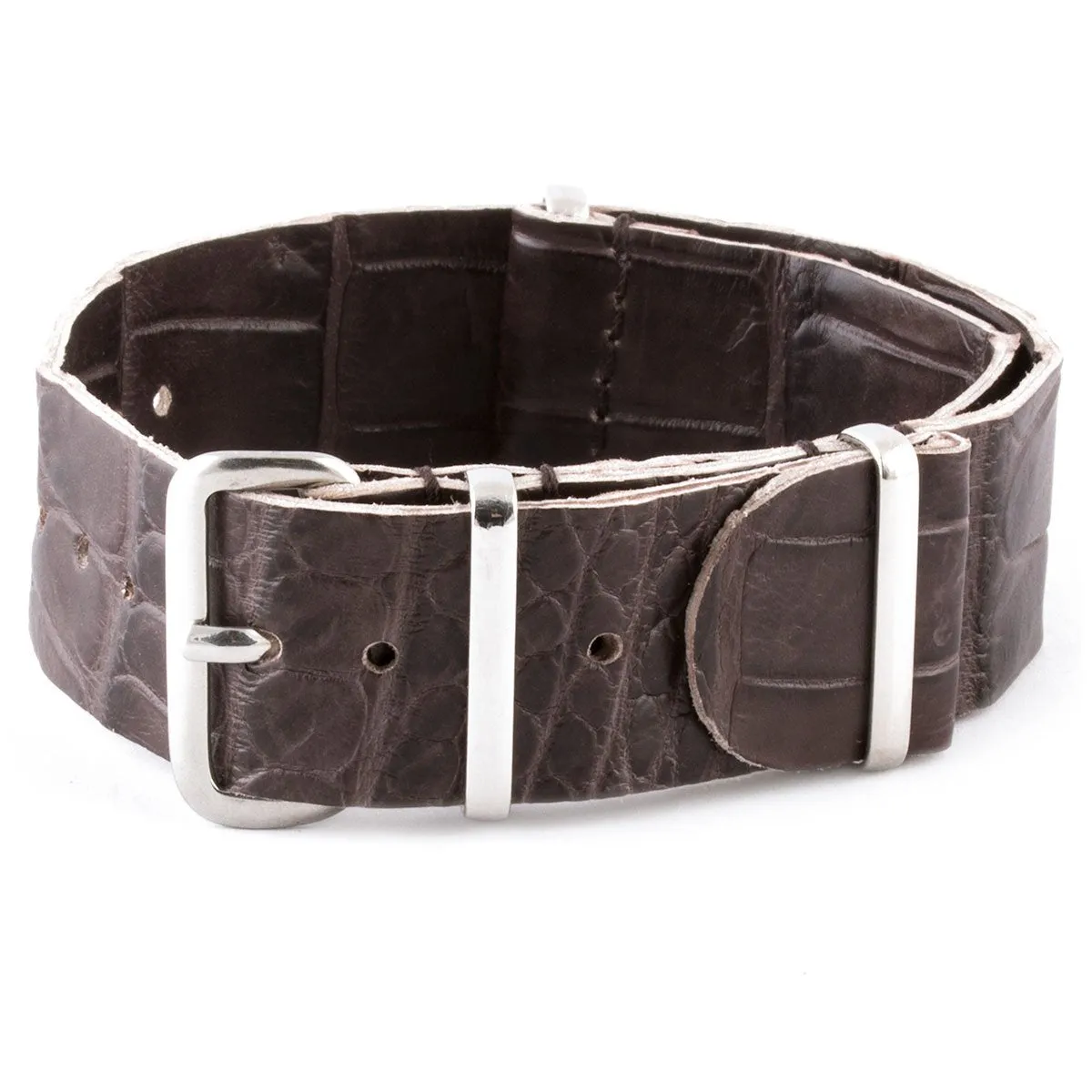 Bracelet-montre Nato 100% Wild cuir - Alligator sauvage (noir, marron, bleu, gris...)