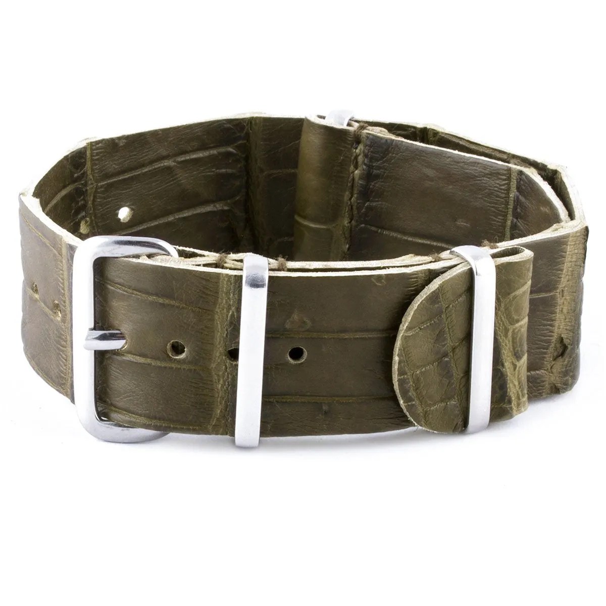 Bracelet-montre Nato 100% Wild cuir - Alligator sauvage (noir, marron, bleu, gris...)
