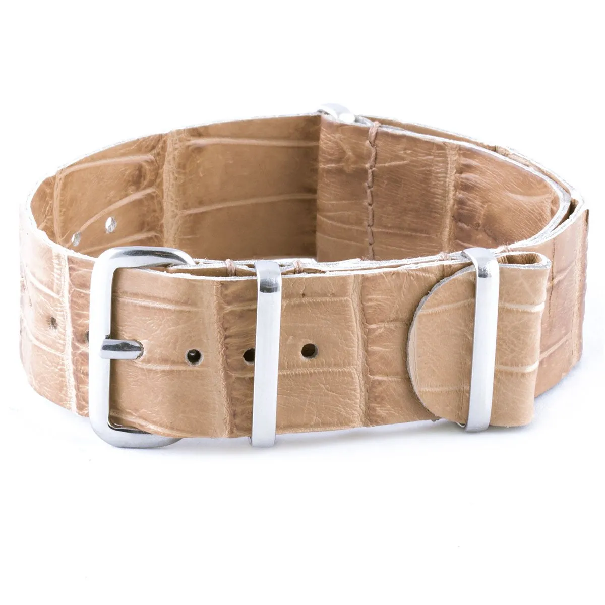 Bracelet-montre Nato 100% Wild cuir - Alligator sauvage (noir, marron, bleu, gris...)