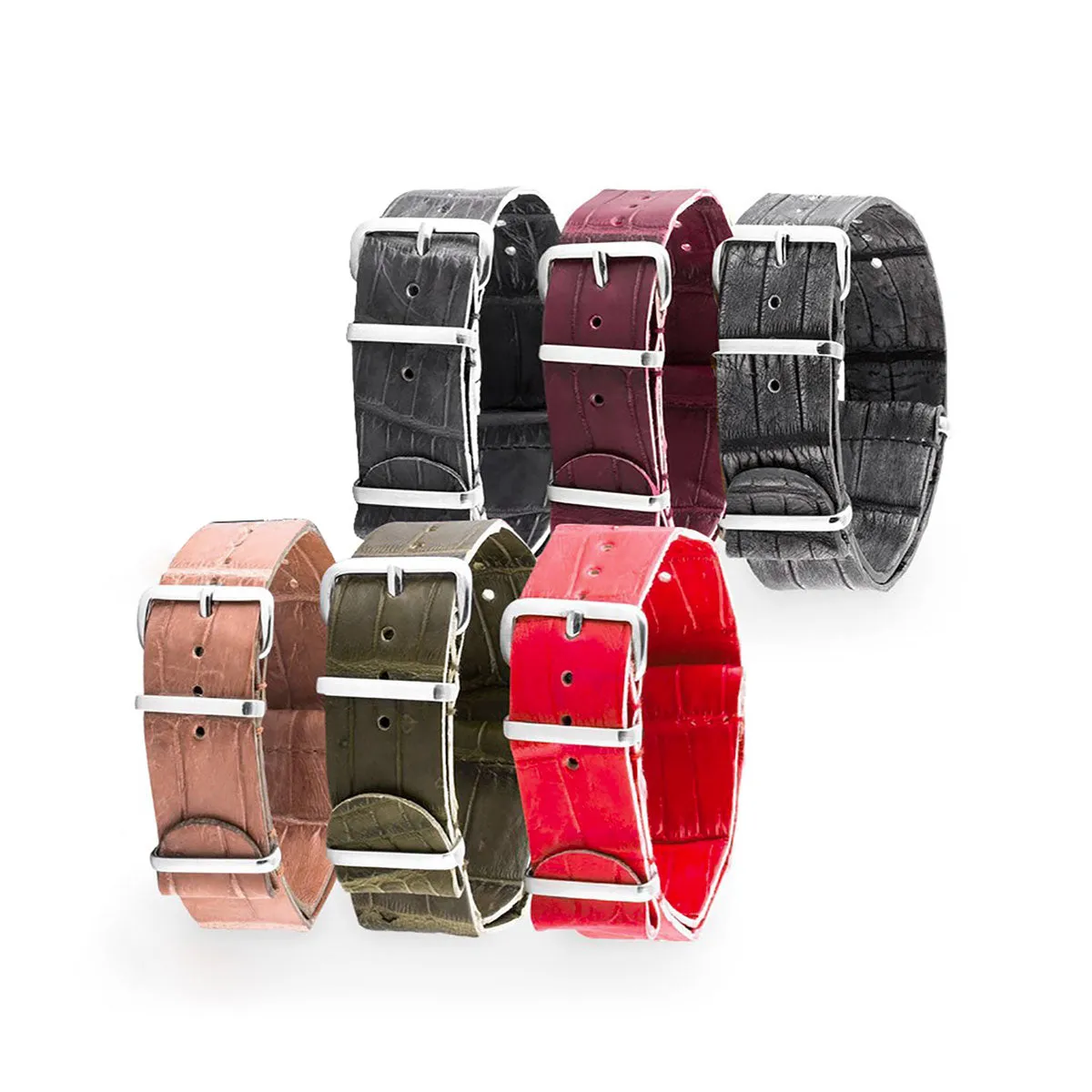 Bracelet-montre Nato 100% Wild cuir - Alligator sauvage (noir, marron, bleu, gris...)