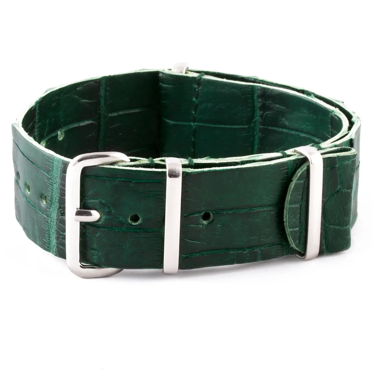 Bracelet-montre Nato 100% Wild cuir - Alligator sauvage (noir, marron, bleu, gris...)