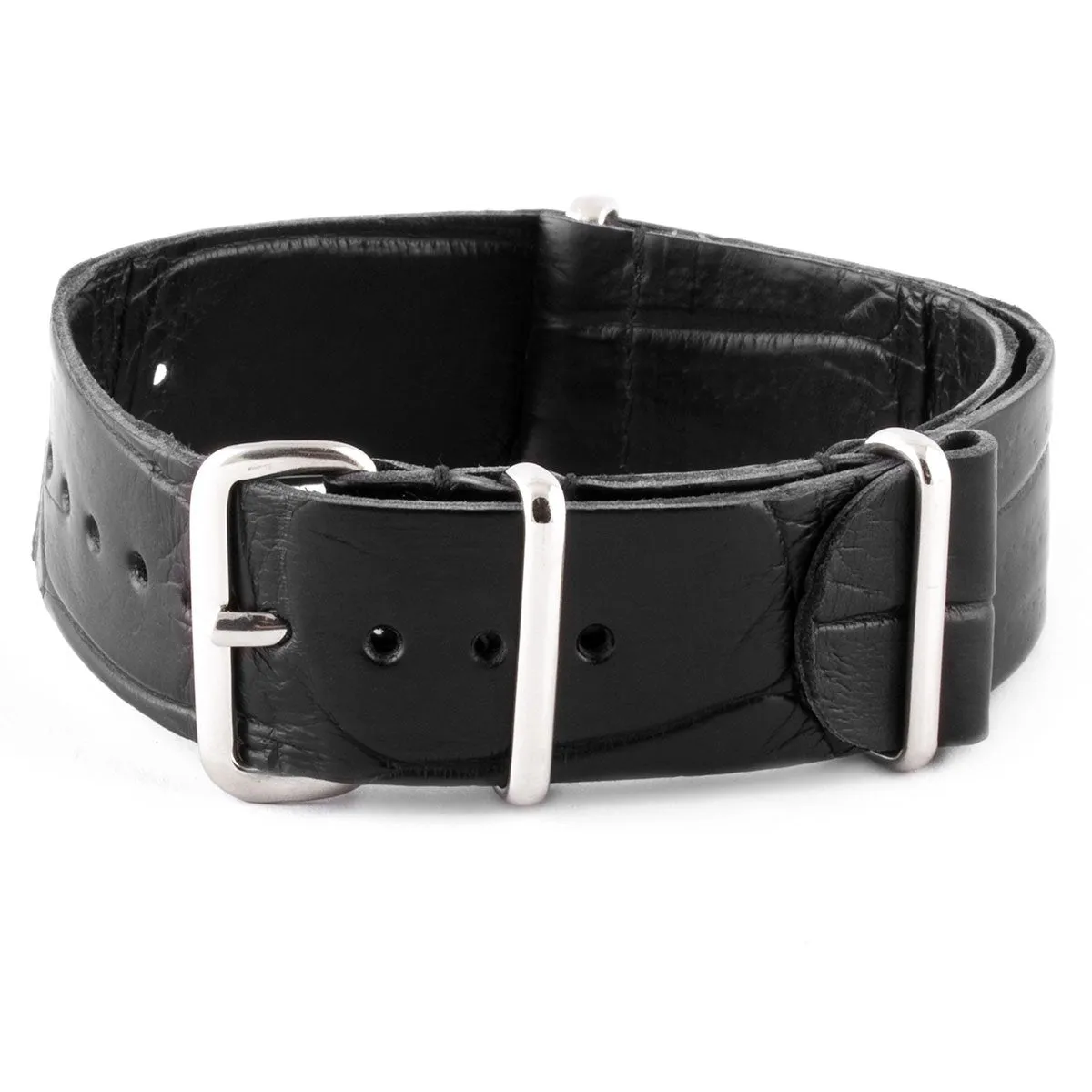 Bracelet-montre Nato 100% Wild cuir - Alligator sauvage (noir, marron, bleu, gris...)