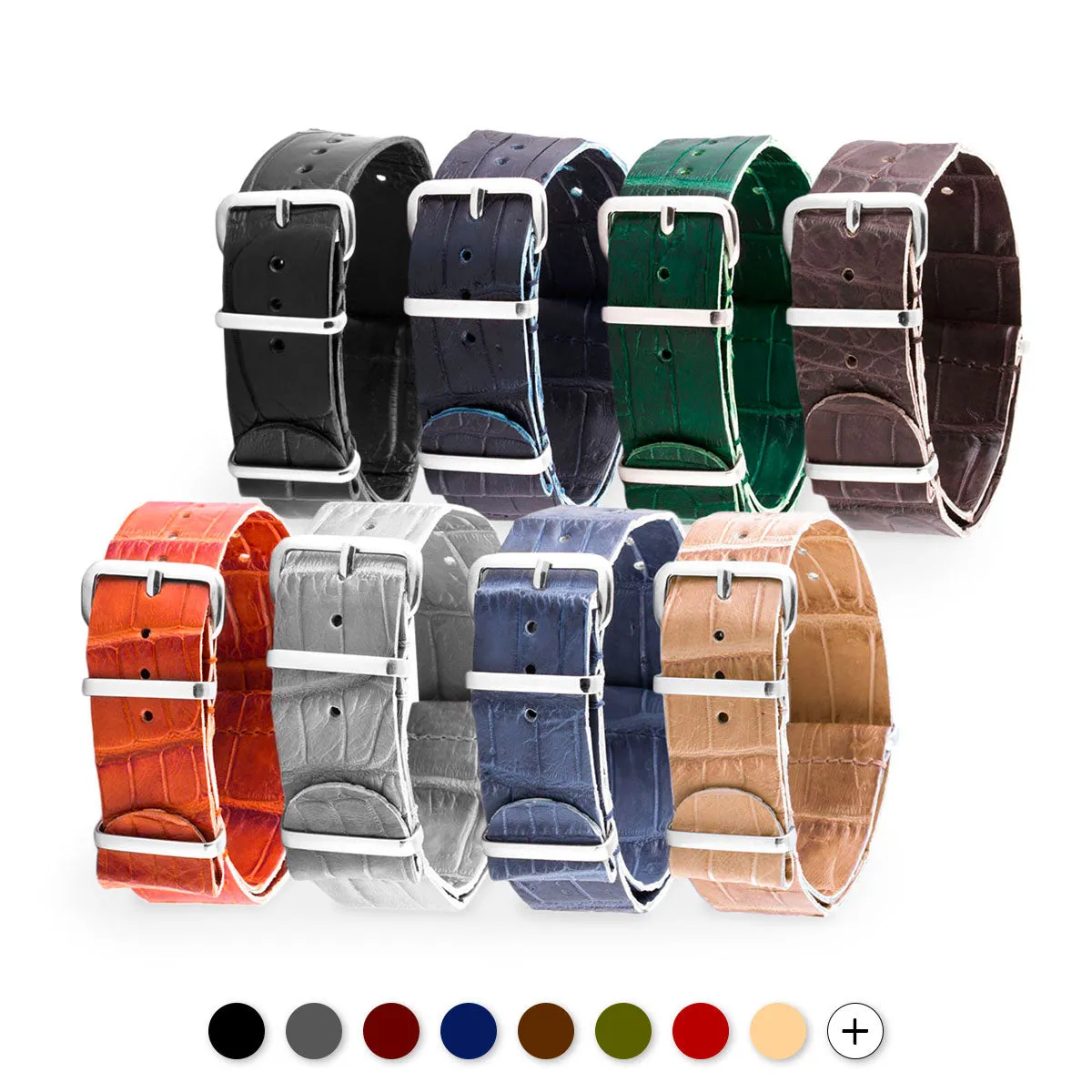Bracelet-montre Nato 100% Wild cuir - Alligator sauvage (noir, marron, bleu, gris...)