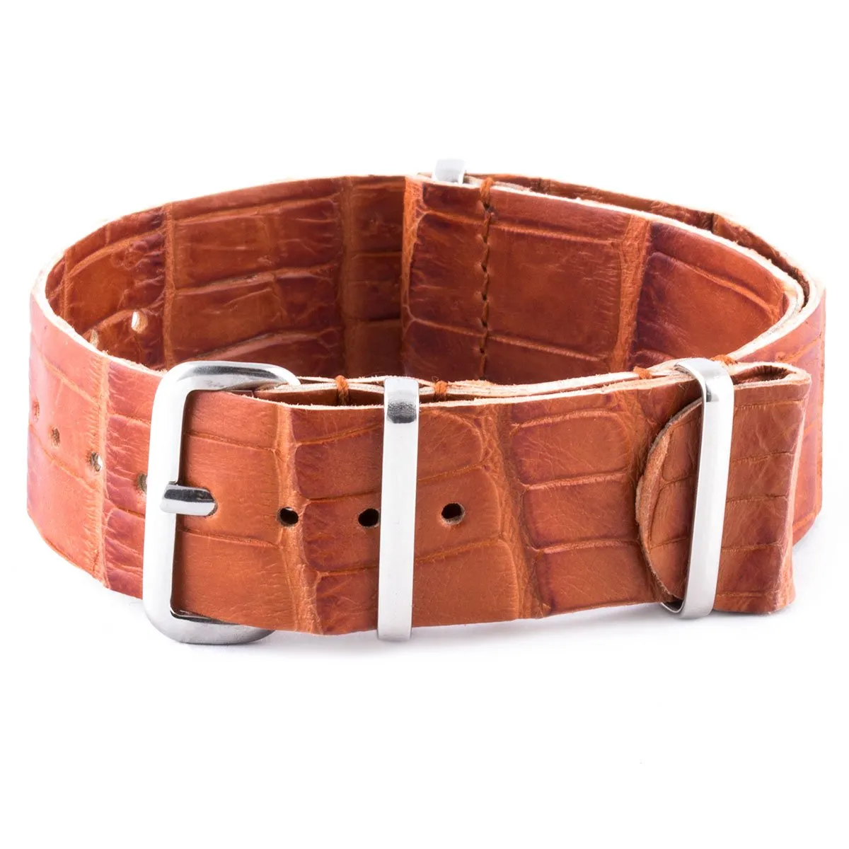 Bracelet-montre Nato 100% Wild cuir - Alligator sauvage (noir, marron, bleu, gris...)
