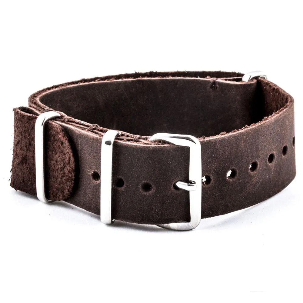 Bracelet-montre Nato cuir - Veau brossé (noir, marron, gris, kaki)