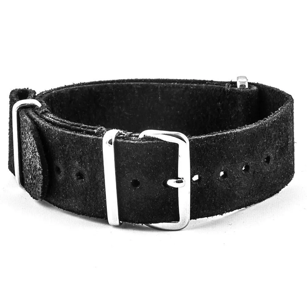 Bracelet-montre Nato cuir - Veau brossé (noir, marron, gris, kaki)