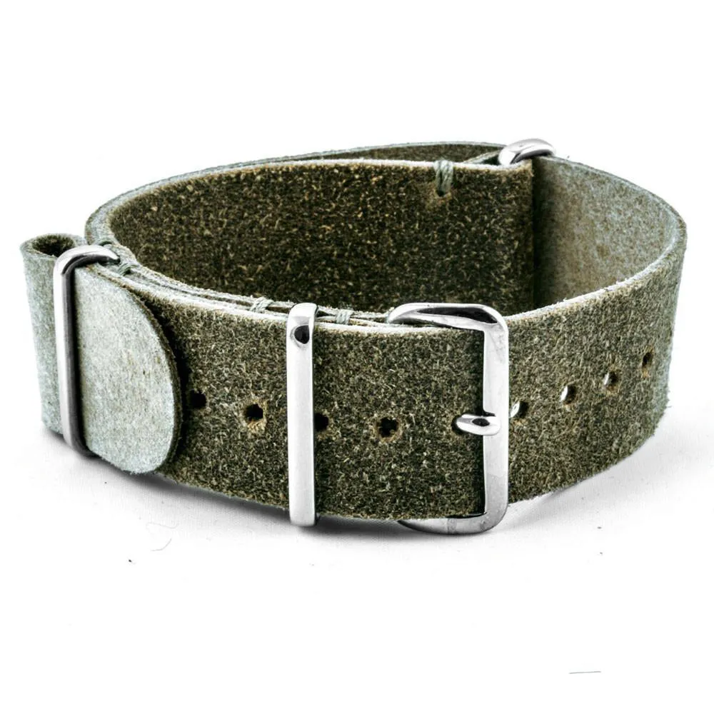 Bracelet-montre Nato cuir - Veau brossé (noir, marron, gris, kaki)