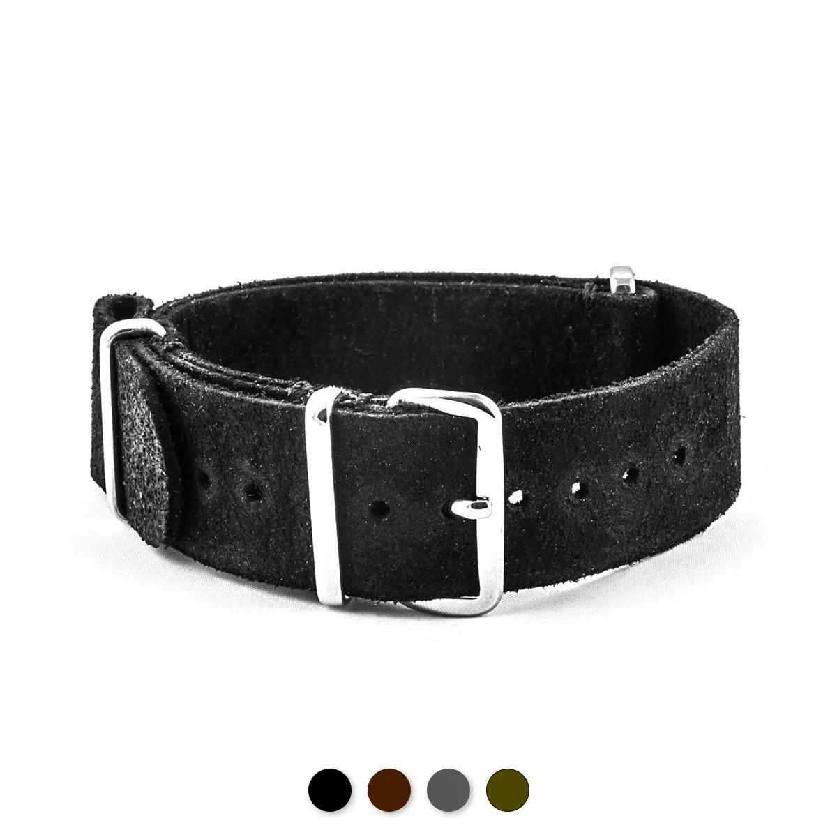 Bracelet-montre Nato cuir - Veau brossé (noir, marron, gris, kaki)