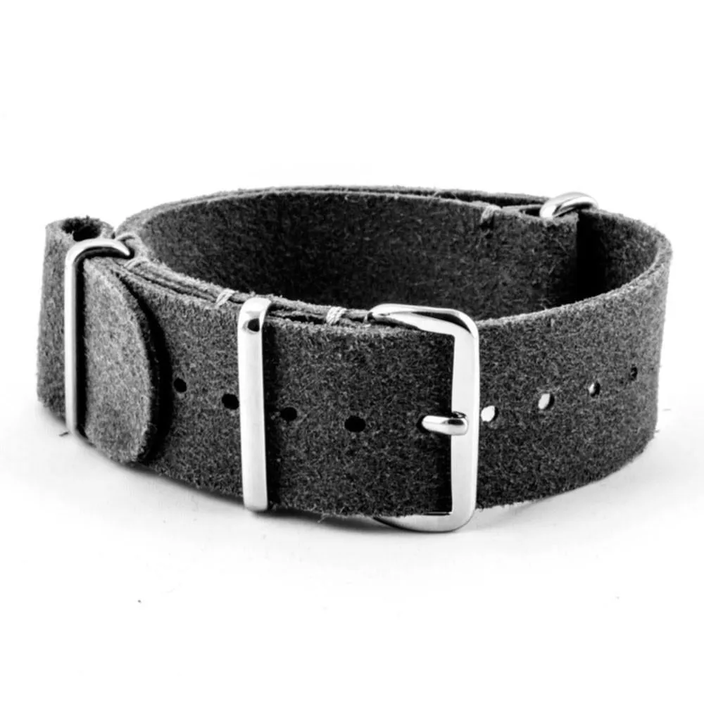 Bracelet-montre Nato cuir - Veau brossé (noir, marron, gris, kaki)