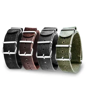 Bracelet-montre Nato cuir - Veau brossé (noir, marron, gris, kaki)