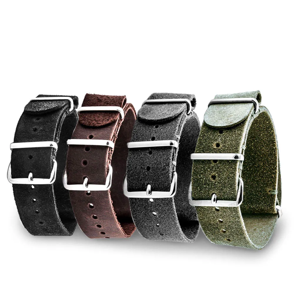 Bracelet-montre Nato cuir - Veau brossé (noir, marron, gris, kaki)
