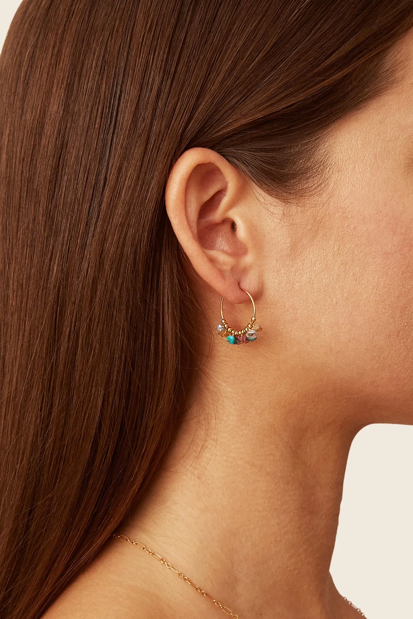 Chan Luu Heishi Small Hoop Earrings in Multi Mix and Gold
