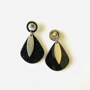 Chic Black Glitter Teardrop Earrings