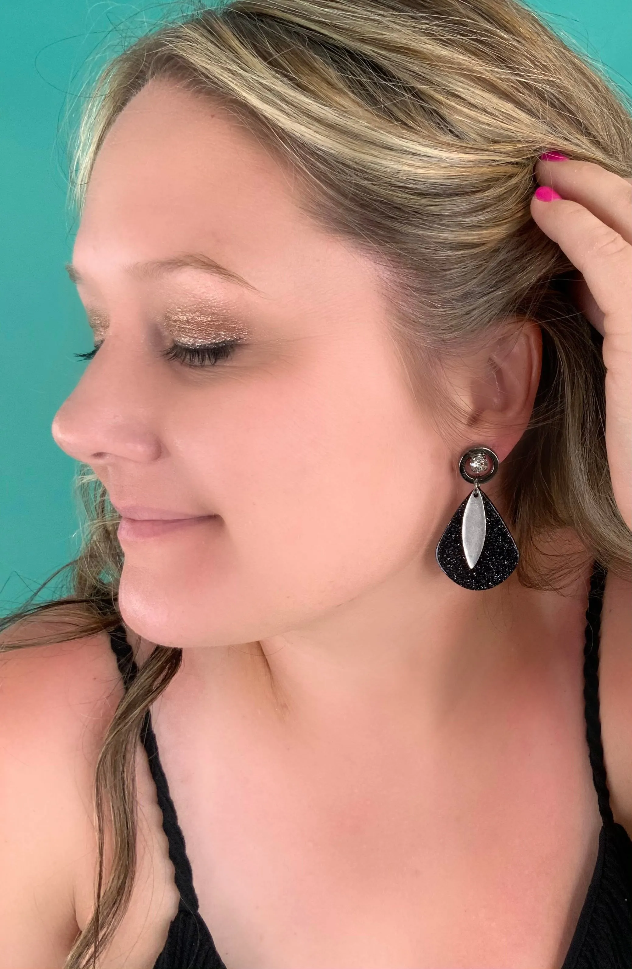 Chic Black Glitter Teardrop Earrings