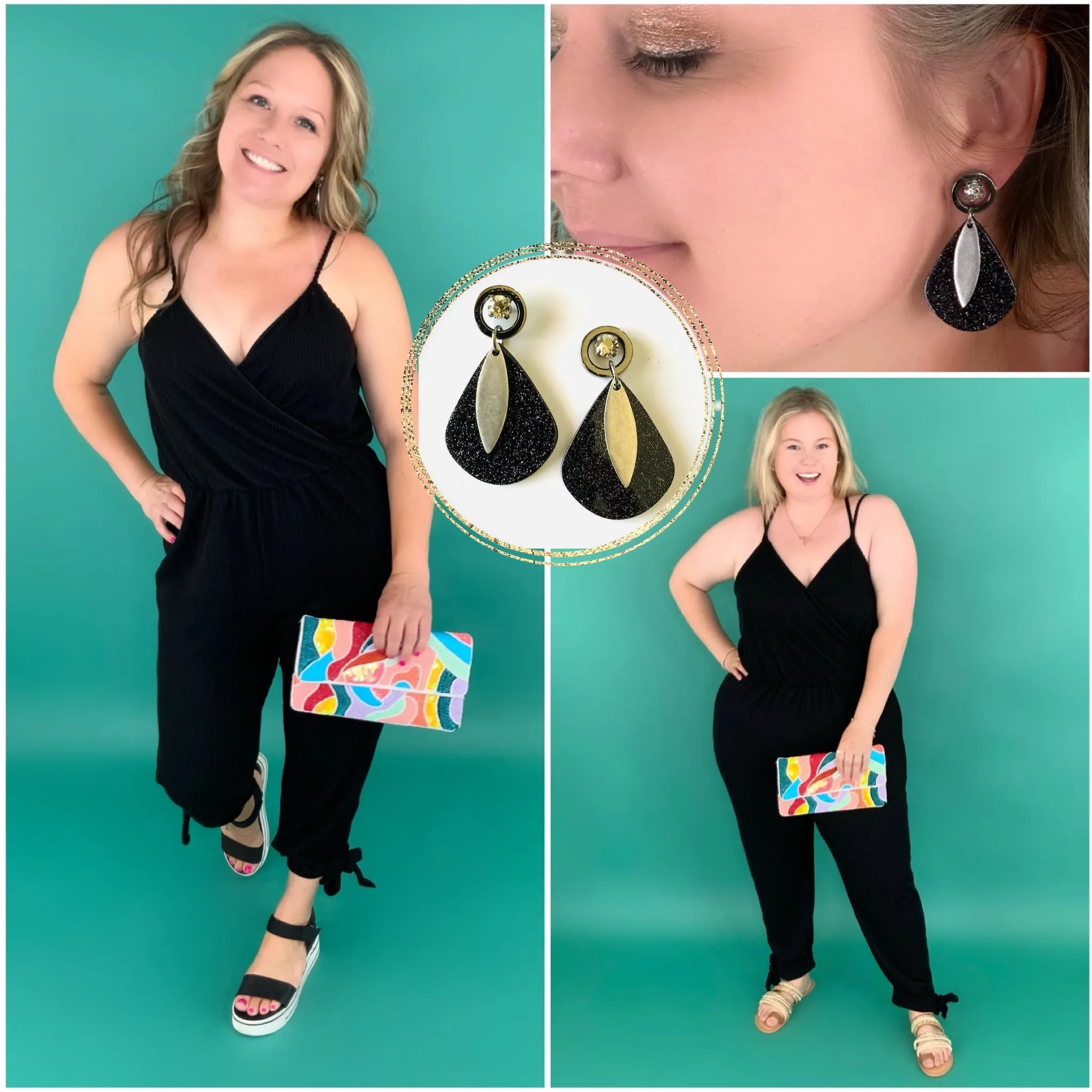 Chic Black Glitter Teardrop Earrings