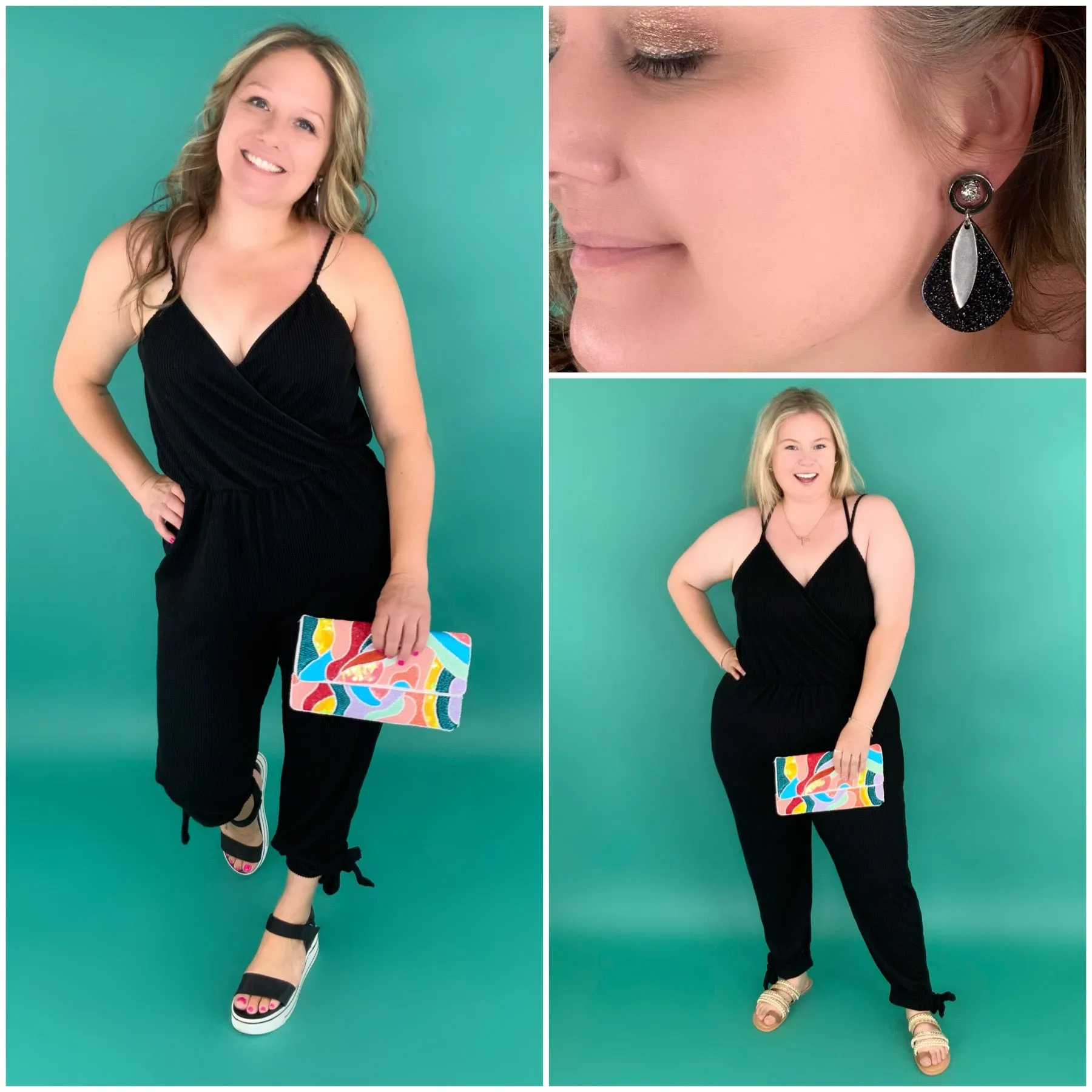 Chic Black Glitter Teardrop Earrings