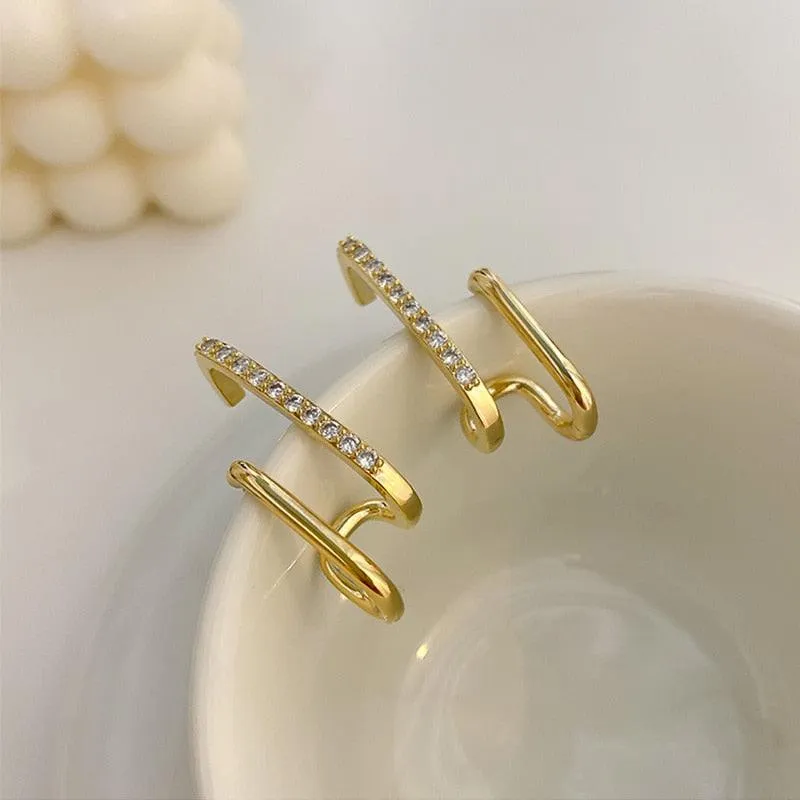 Chic U-Shaped Gold Earrings with Korean Crystal for Effortless Style