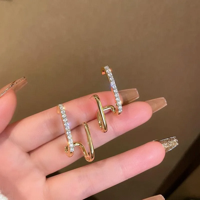 Chic U-Shaped Gold Earrings with Korean Crystal for Effortless Style