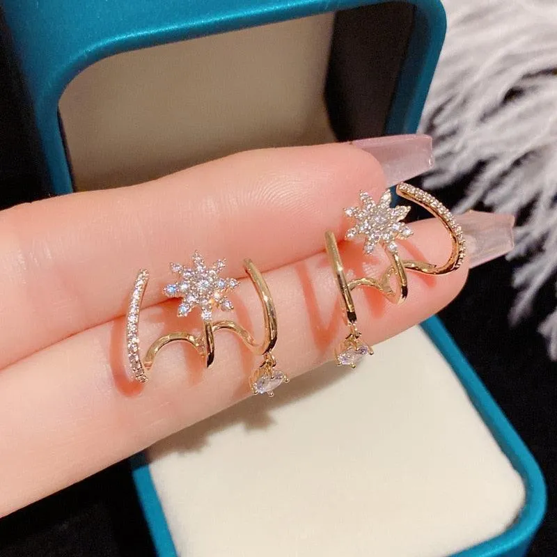 Chic U-Shaped Gold Earrings with Korean Crystal for Effortless Style