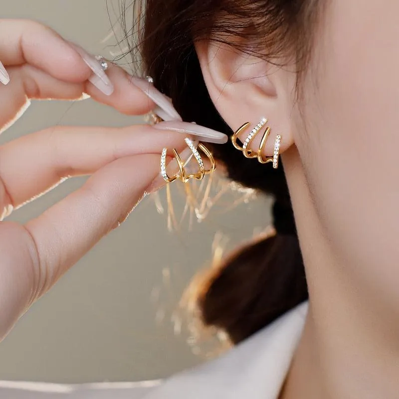 Chic U-Shaped Gold Earrings with Korean Crystal for Effortless Style