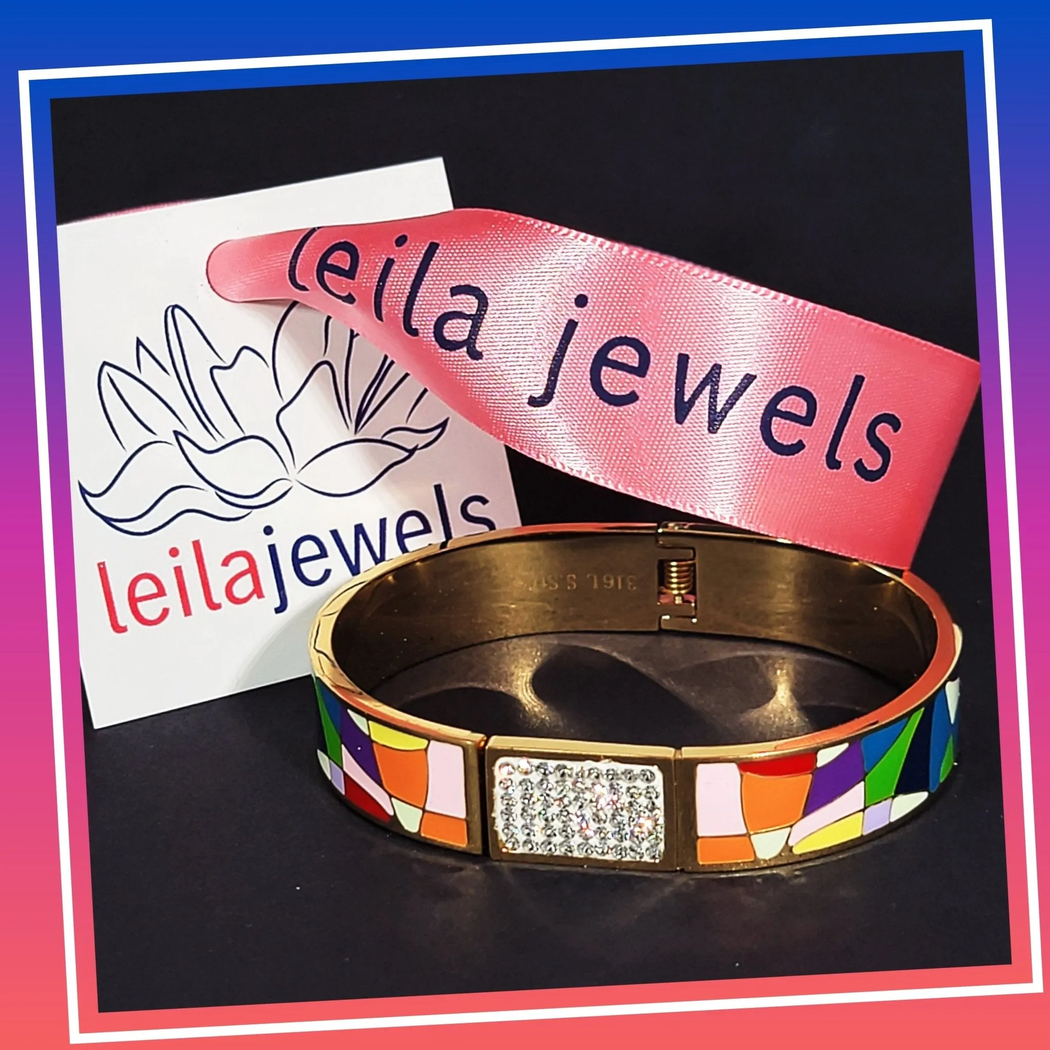Colorful Enamel and Pav Bangle
