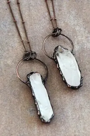 Copper & Raw Quartz Stone Long Necklace