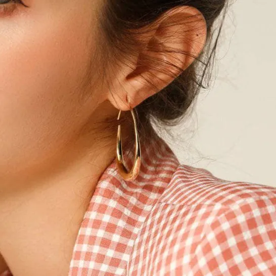 Created Diamond Simple Design of Elliptical Metal Earrings