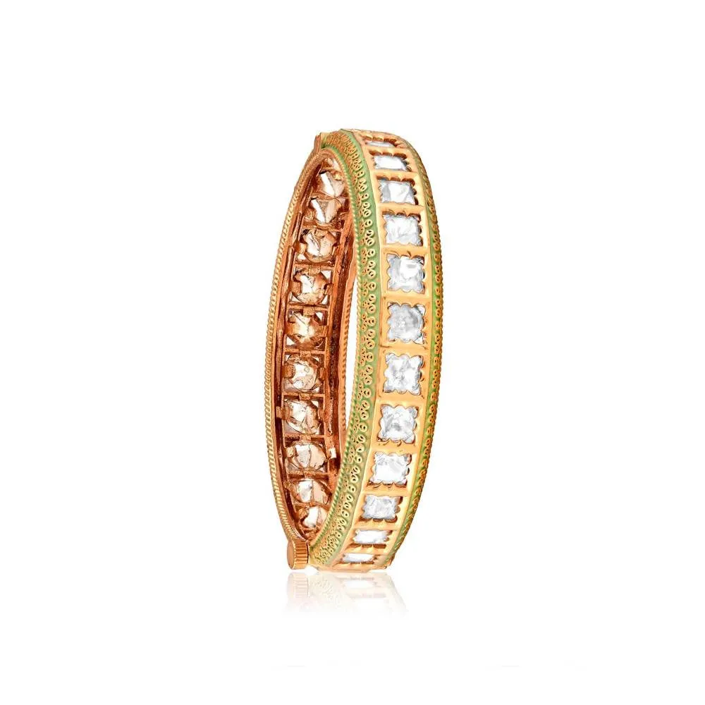 Curio Cottage Meira Kundan and Mint Green Enameled Bangles