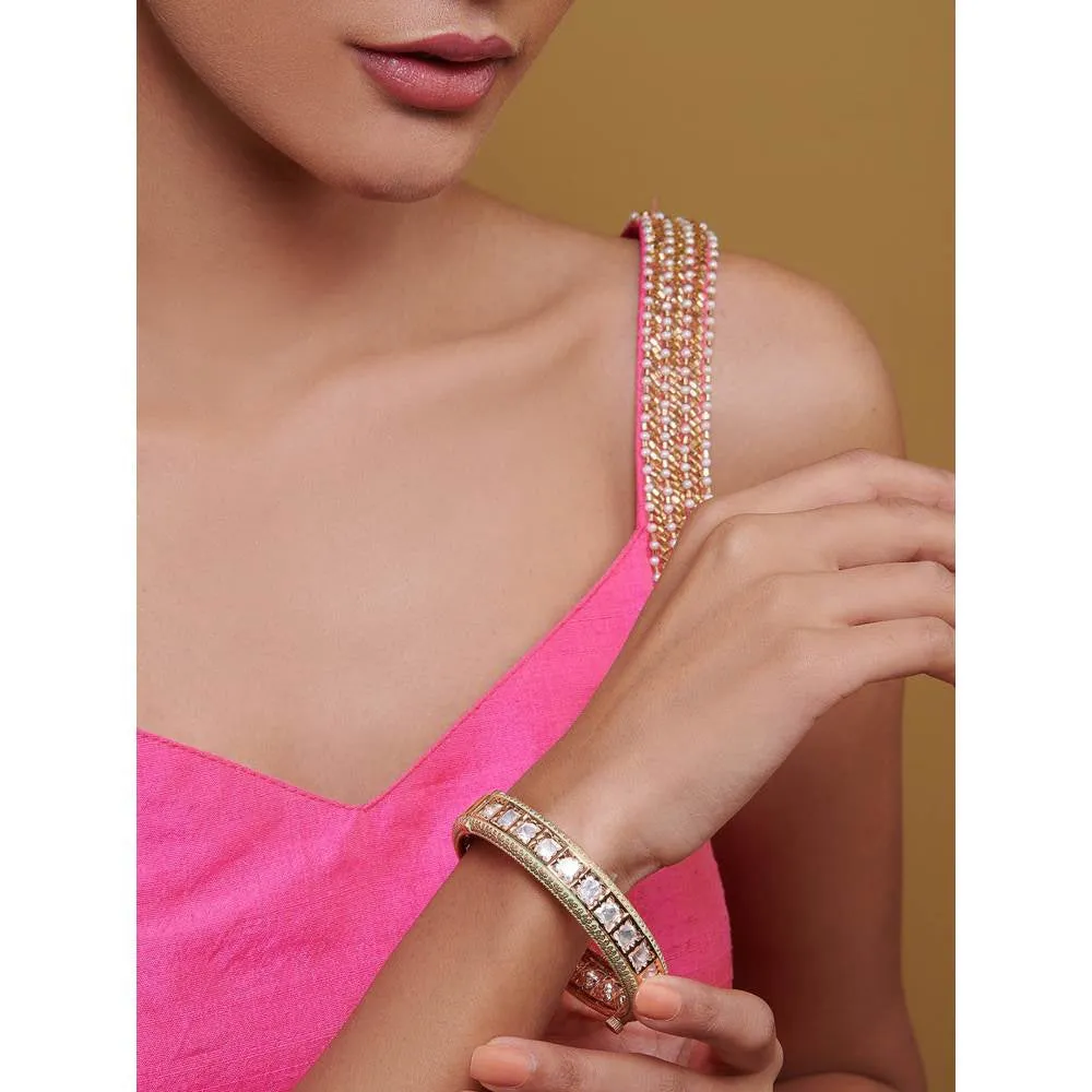 Curio Cottage Meira Kundan and Mint Green Enameled Bangles