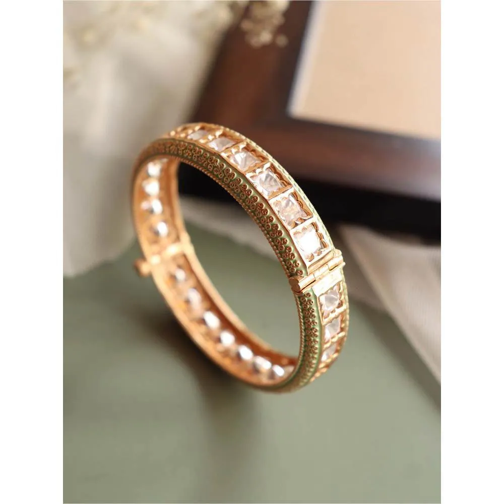 Curio Cottage Meira Kundan and Mint Green Enameled Bangles