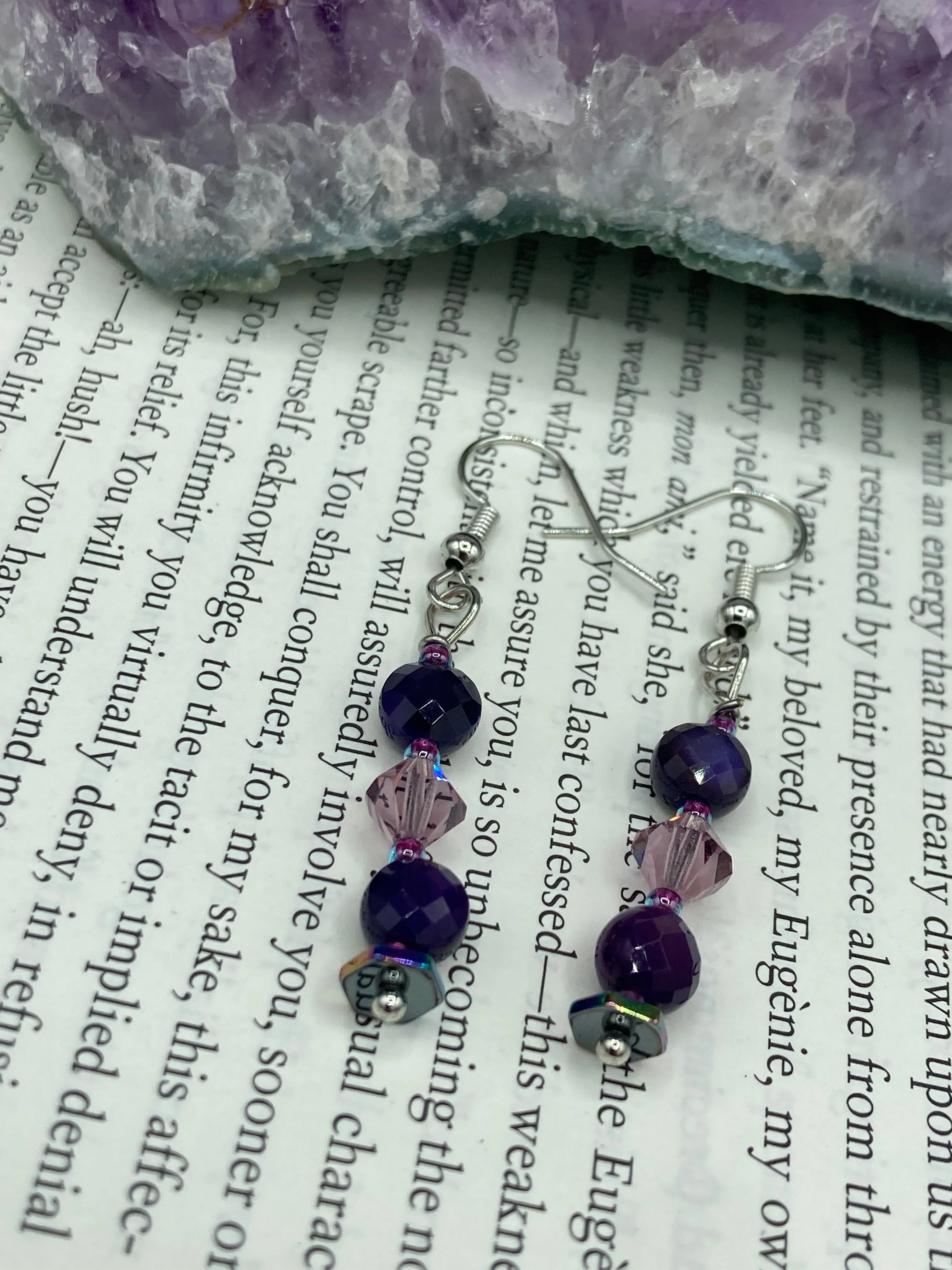 Dainty Light And Dark Purple Glass Beaded Earrings, Shabby Chic, Boho Chic, Nature Inspired