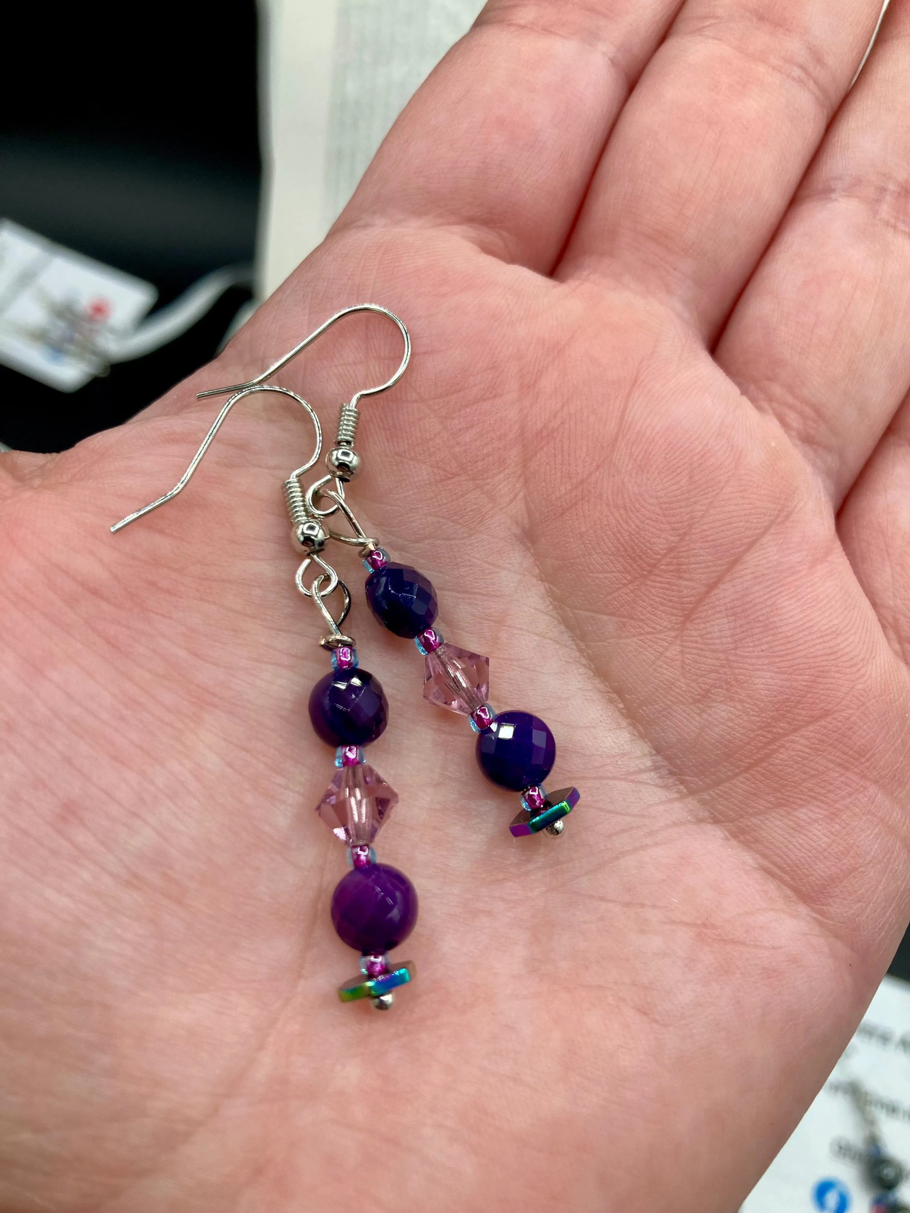 Dainty Light And Dark Purple Glass Beaded Earrings, Shabby Chic, Boho Chic, Nature Inspired